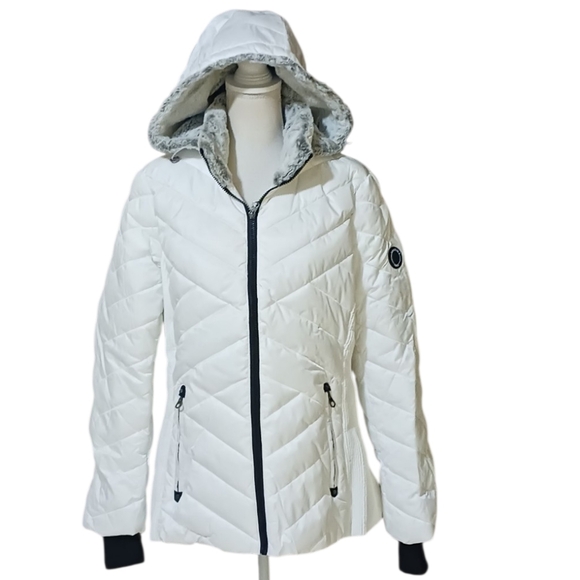 Nautica Cozy White Puffer Jacket Hoodie Women's Size L - Picture 6 of 8
